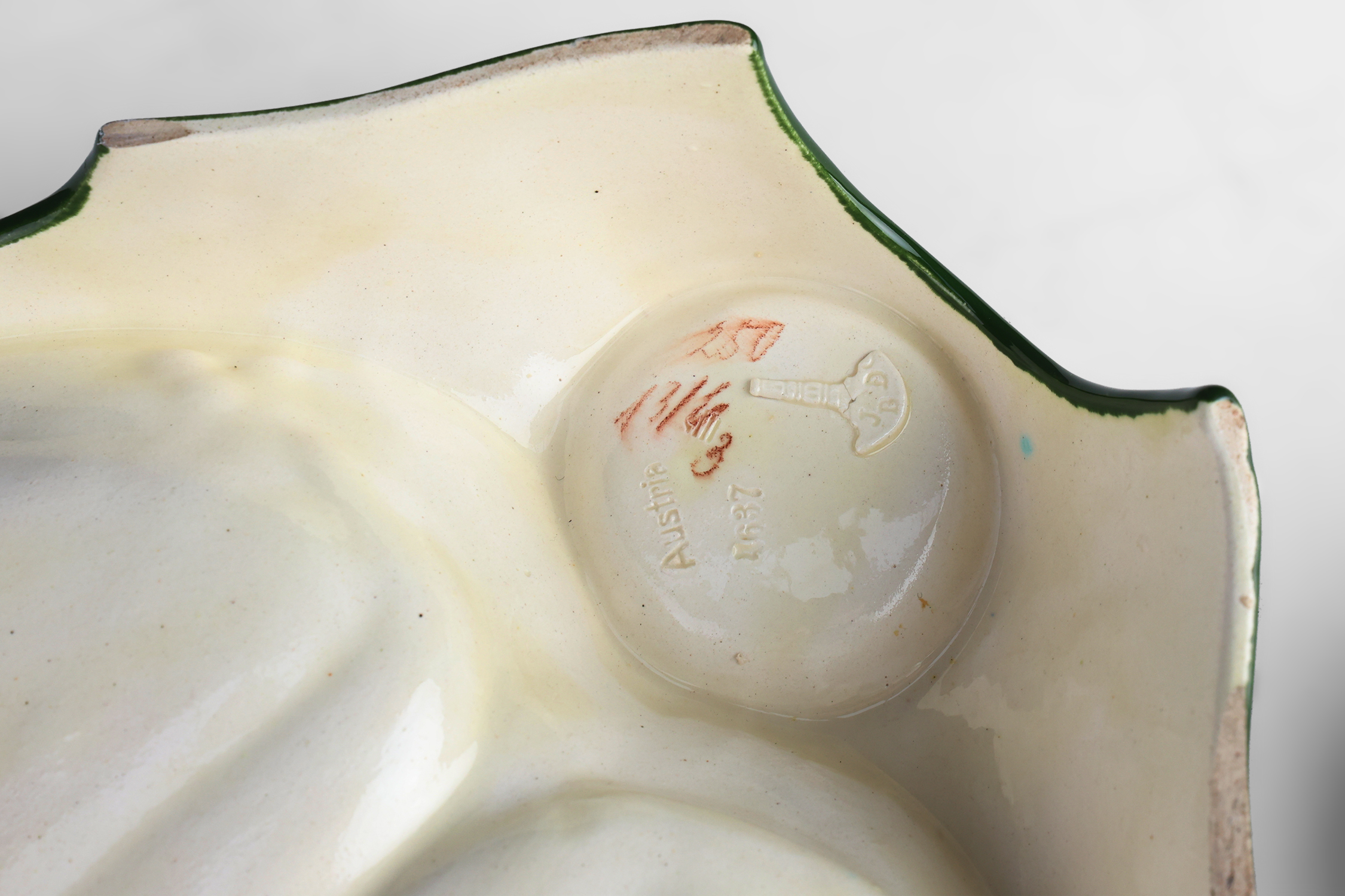 Rare Art Nouveau ceramic 3-piece asparagus set by Julius Dessler, Austria ca. 1900thumbnail